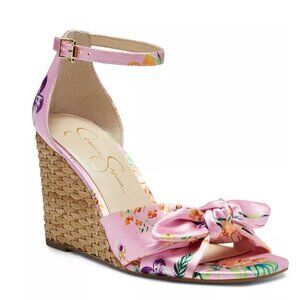 Jessica Simpson Delirah Espadrille Wedge Sandals Pink Floral Basket Weave 9.5